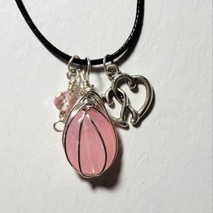 Wire Wrapped Pink Necklace With Heart Charm